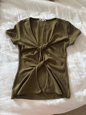 Reformation Olive Double-Knot Ribbed Crop Top - Never Worn
